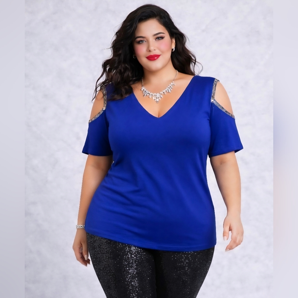 Love Scarlett | Cold Shoulder Decorative Rhinestone Ladder Blouse | XL | NWT